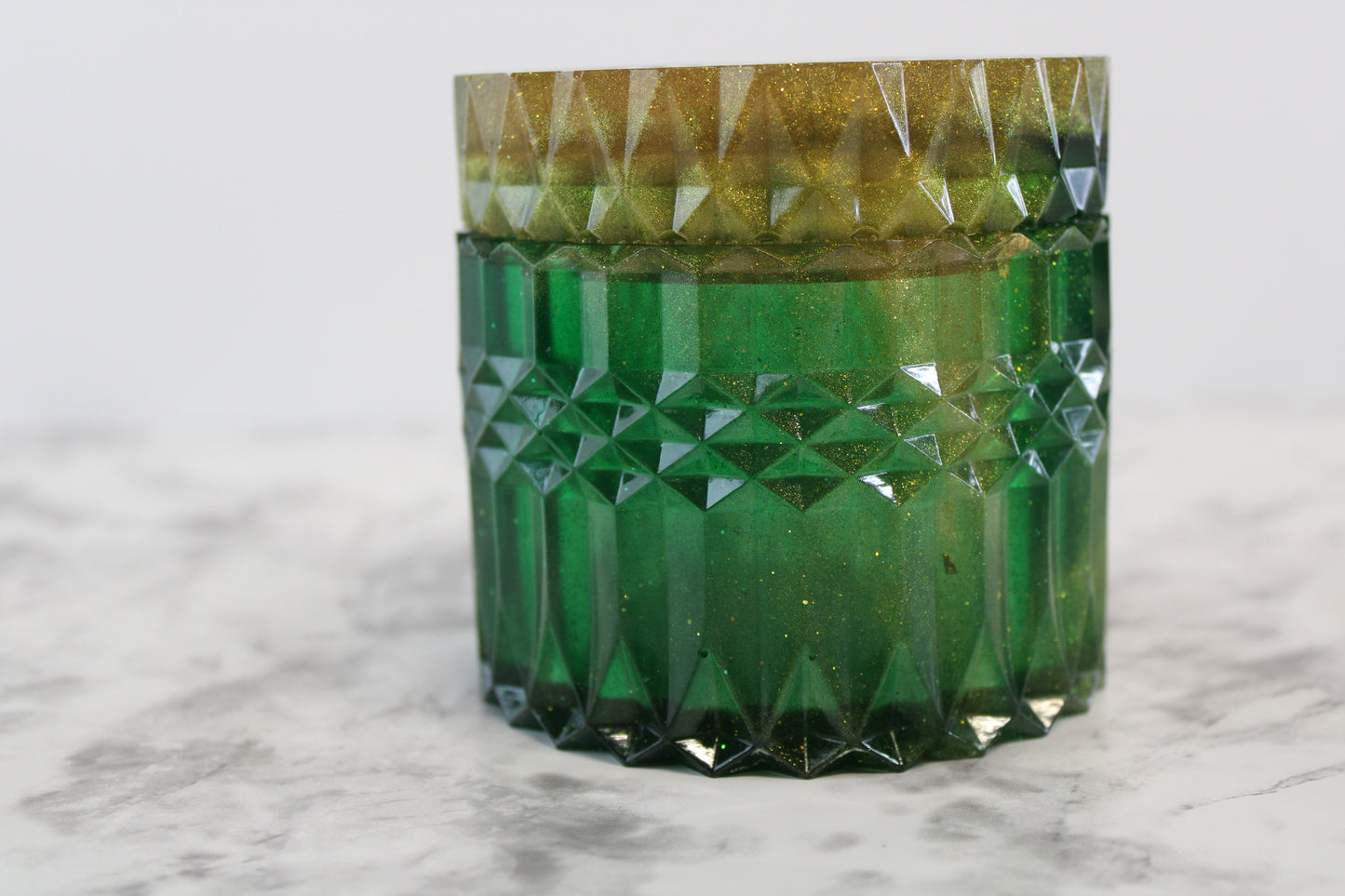 Green and gold trinket jar