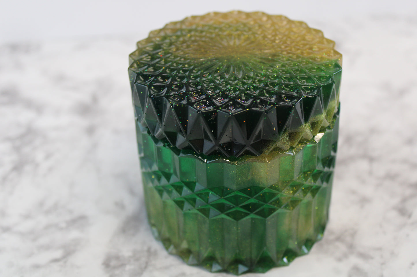 Green and gold trinket jar