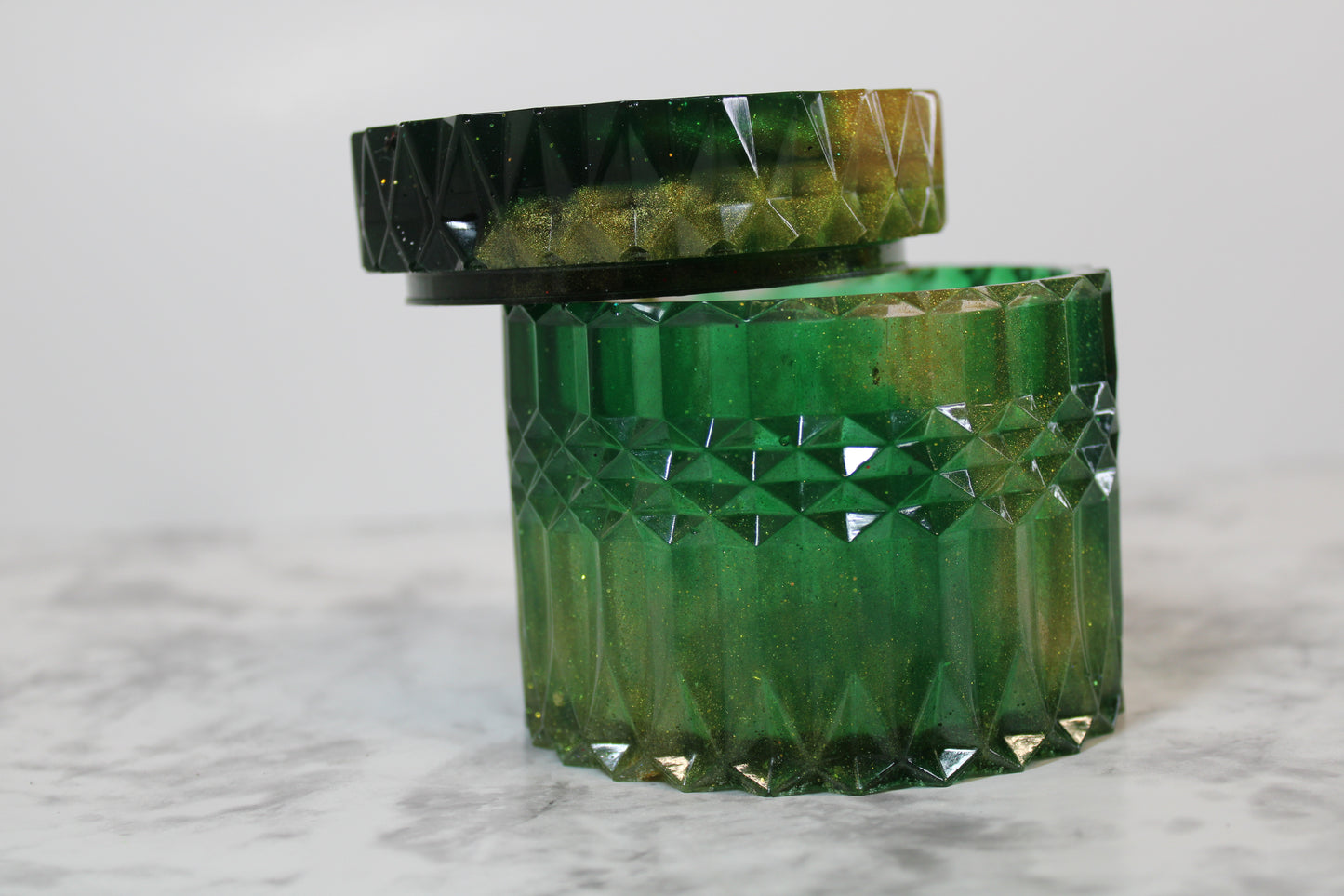 Green and gold trinket jar