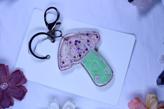 Purple and green mushroom keychain