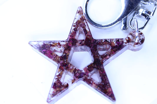 Rose filled star keychain